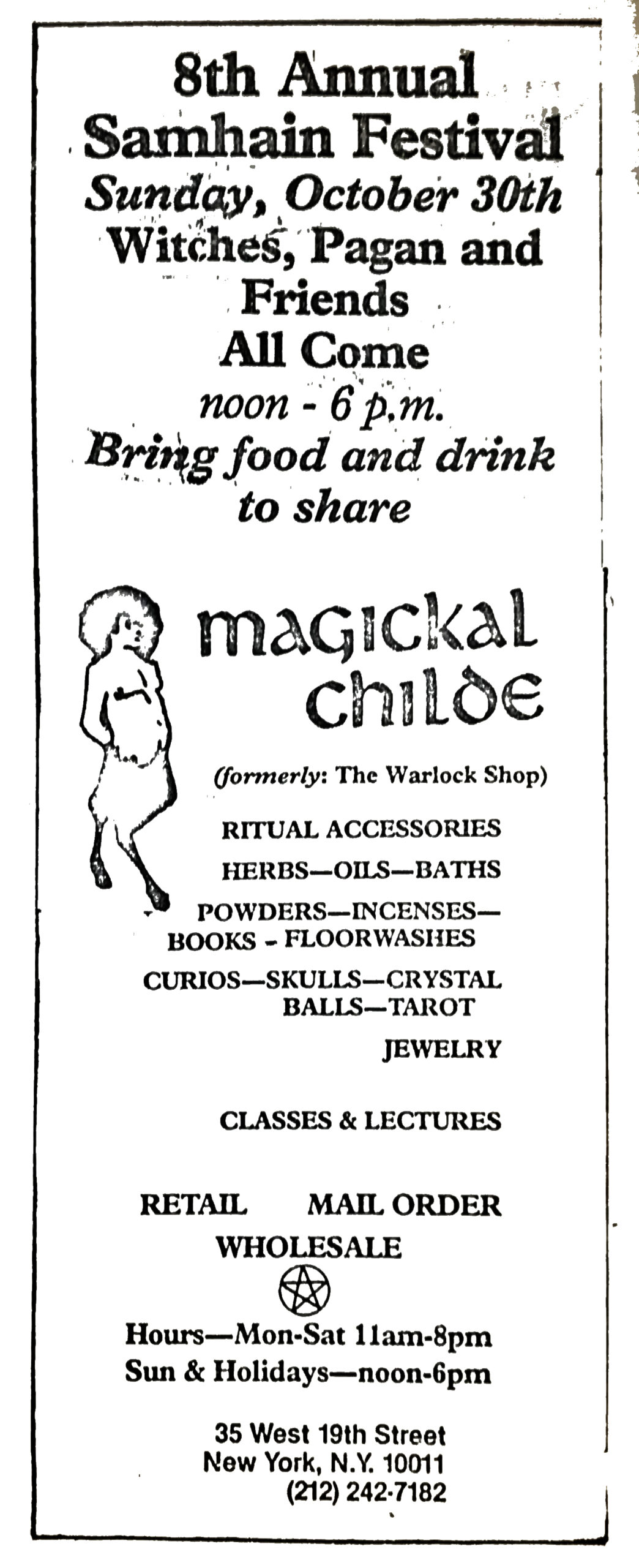 Magickal Childe Festival Ad 1983 Ad from Moontides, Samhain 1983