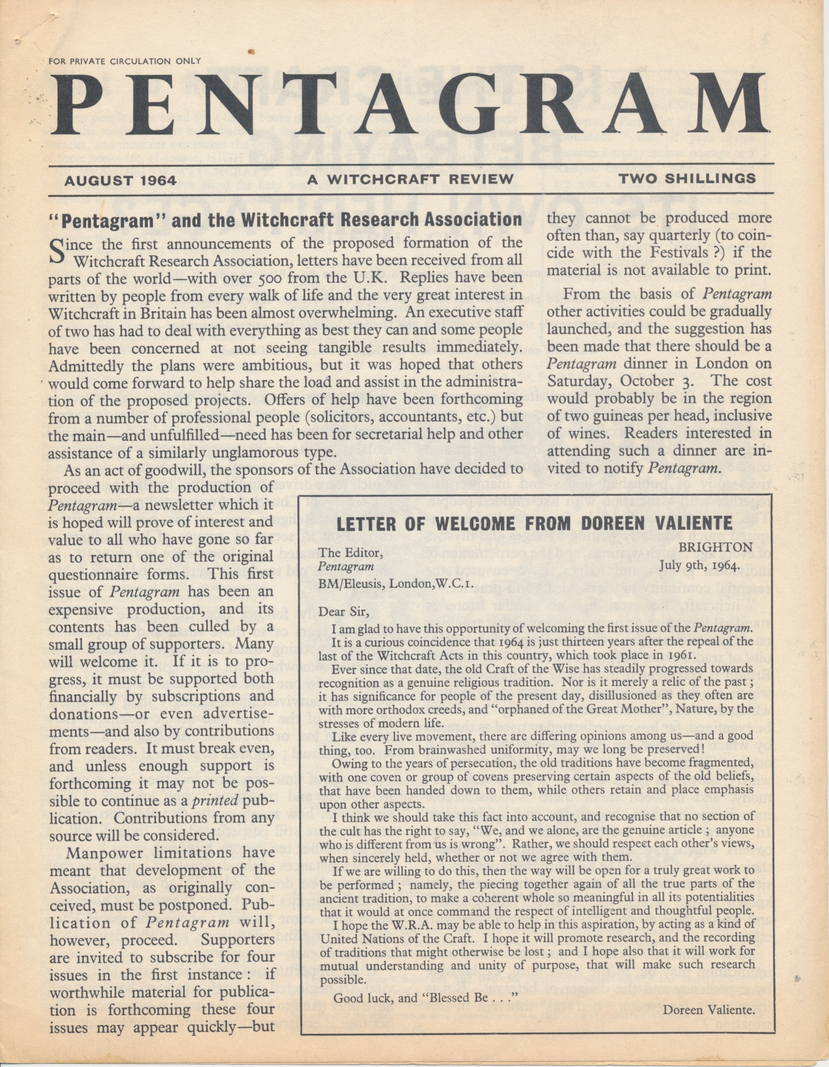 Pentagram issue 1 August 1964 Pentagram issue 1 August 1964